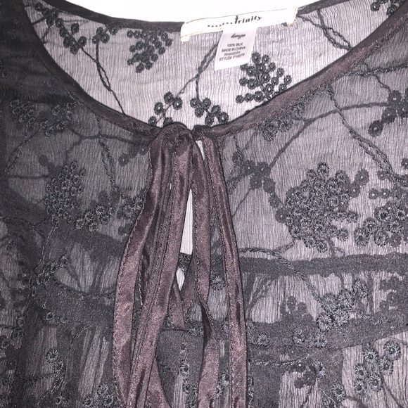 Black 100% Silk Blouse With Floral Embroidery - Picture 3 of 9